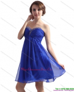 Affordable Sweetheart Blue 2015 Dama Dresses with Beading and Ruching