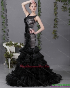 2015 Affordable Mermaid Dama Dress with Ruffled Layers and Brush Train