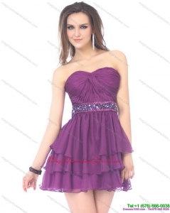 2015 Beautiful Sweetheart Mini Length Dama Dress with Sequins and Ruching