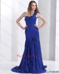 2015 Pretty 2015 One Shoulder Dama Dress with Ruching and Beading