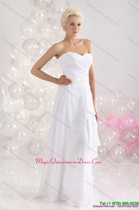 2015 Sophisticated Ruching Floor Length Dama Dress in White