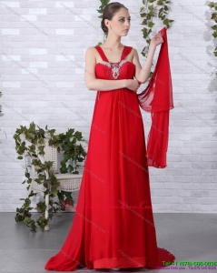 Affordable 2015 Beautiful Empire Red Dama Dress with Brush Train and Beading