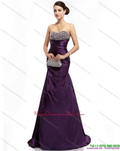 Affordable 2015 Romantic Brush Train Dama Dress with Ruching and Beading
