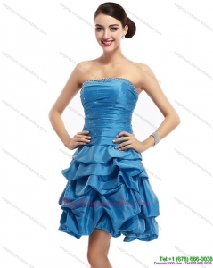 Affordable Baby Blue Strapless Dama Dresses with Pick Ups and Beading