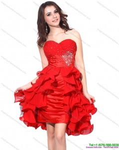 Affordable Red Ruching Sweetheart Dama Dresses with Beading and Ruffles