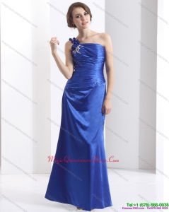 Affordable and New Style One Shoulder 2015 Dama Dress with Ruching and Beading
