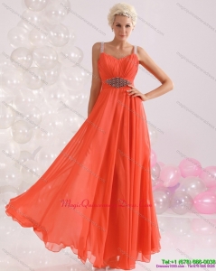 Cheap 2015 Empire Orange Dama Dress with Beading and Ruching