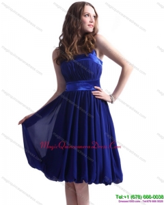 Discount Navy Blue Halter Top Dama Dresses with Sash and Ruffles