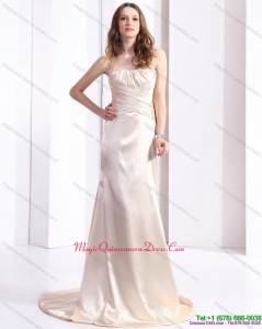 Elegant 2015 Dama Dress with Brush Train and Ruching
