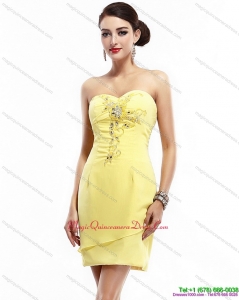 New Style Sweetheart Beading Yellow Dama Dress for 2015