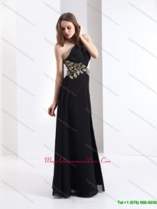 2015 Affordable One Shoulder Beading Dama Dress in Black
