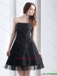 2015 Affordable Strapless Black Dama Dress with Ruching and Beading