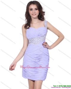 2015 Discount Lilac Mini Length Dama Dress with Rhinestones and Ruching