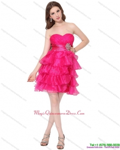 2015 Discount Sweetheart Dama Dresses with Ruffled Layers and Beading