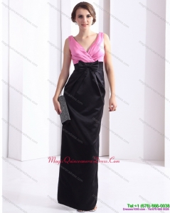 2015 Discount V Neck Long Dama Dress with Bowknot and Ruching