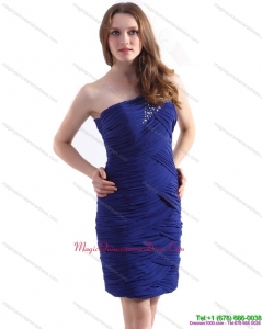 Affordable 2015 One Shoulder Mini Length Dama Dress with Beading and Ruching