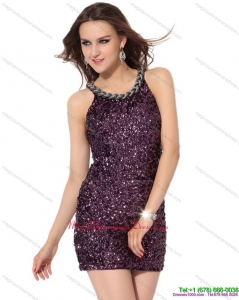 Affordable 2015 Pretty Bateau Mini Length Dama Dress with Sequins