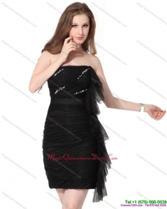 Affordable 2015 Strapless Ruching Mini Length Dama Dress in Black