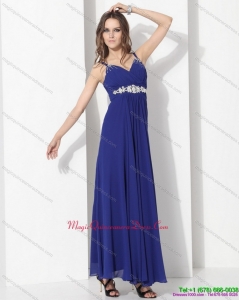 Affordable 2015 Wonderful Ankle Length Blue Dama Dress with Beading