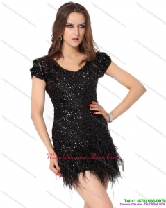 Affordable Black Mini Length Dama Dress with Sequins
