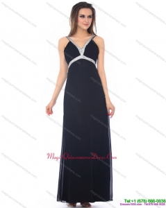 Affordable Floor Length Beading Black Dama Dress for 2015