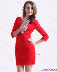 Affordable Red Mini Length 2015 Dama Dress with Lace