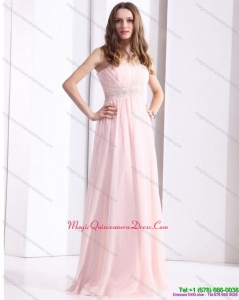 Discount Baby Pink Strapless Dama Dresses with Ruching and Beading