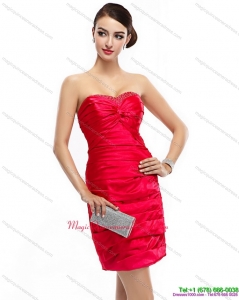 Discount Red Strapless 2015 Dama Dresses with Ruching and Beading