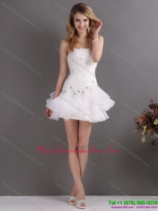 Discount White Strapless Mini Length Dama Dresses with Rhinestones