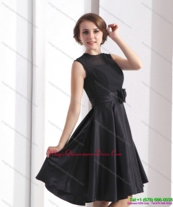 2015 Discount Black Knee Length Dama Dress with Bowknot