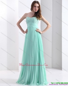 2015 Discount Brush Train Apple Green Dama Dress with Beading and Pleats