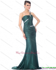 2015 Discount One Shoulde Dama Dress with Ruching and Brush Train