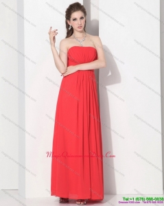 2015 Discount Strapless Empire Coral Red Dama Dress with Ruching