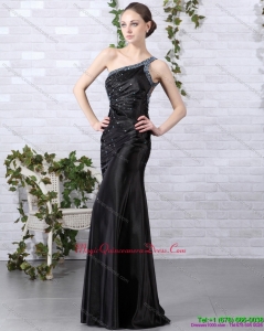 Discount 2015 One Shoulder Black Dama Dress with Beading