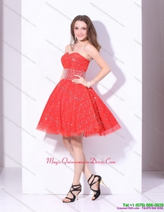 Discount 2015 Sweetheart Beading Mini Length Dama Dress in Red