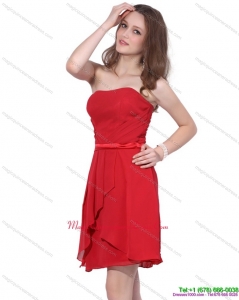 Discount Strapless Short Red 2015 Dama Dress with Ruching
