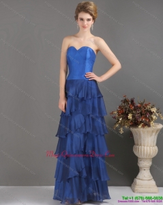 New Arrival 2015 Blue Sweetheart Dama Dresses with Ruffled Layers