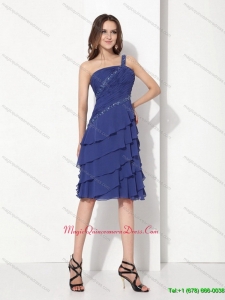 New Arrival Beaded One Shoulder Knee Length Dama Dresses with Ruffled Layers
