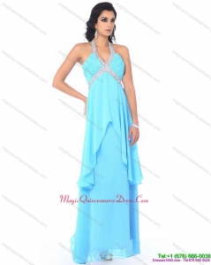 New Arrival Halter Top Long Dama Dresses with Beading and Ruffles