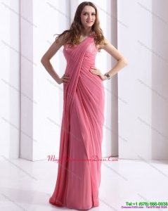 New Arrival One Shoulder Coral Red Dama Dresses with Appliques and Ruching