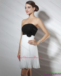 New Arrival Strapless Ruching and Hand Made Flower Dama Dresses in White and Black