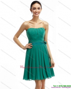 New Arrival Strapless Ruching and Sash 2015 Short Dama Dresses in Turquosie