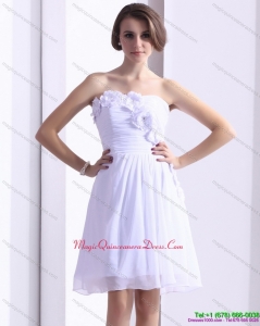 New Arrival White Strapless Dama Dresses with Ruching and Hand Made Flower