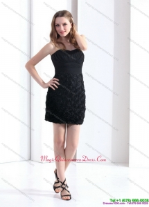 New Arrival Black Sweetheart Mini Length 2015 Dama Dresses with Ruching and Rolling Flowers