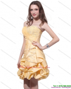 New Arrival Gold Mini Length Dama Dresses with Beading and Pick Ups