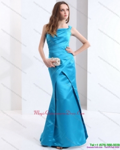 New Arrival One Shoulder Baby Blue Dama Dresses with Brush Train