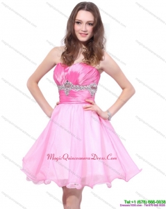 New Arrival Rose Pink 2015 Mini Length Dama Dresses with Beading and Ruching