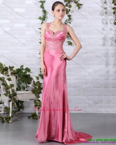 New Arrival Rose Pink Beading Dama Dresses with Brush Train