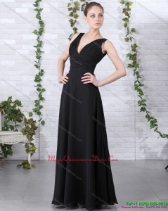 2015 New Arrival V Neck Floor Length Dama Dress in Black