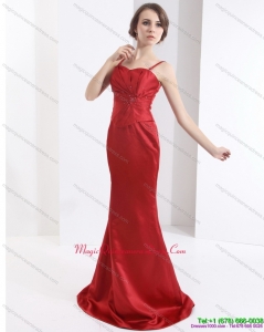 New Arrival Brush Train 2015 Wine Red Dama Dress with Beading and Ruching